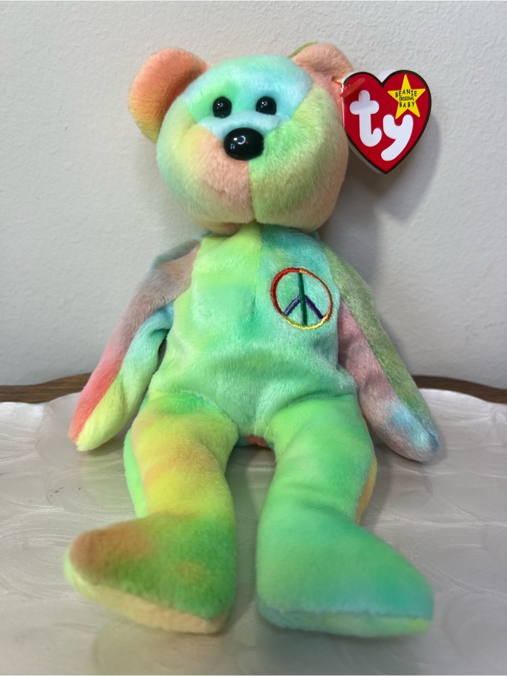Ty‎ Beanie Babies Peace Bear 1996 Vintage Tie Dye Plush w Tags